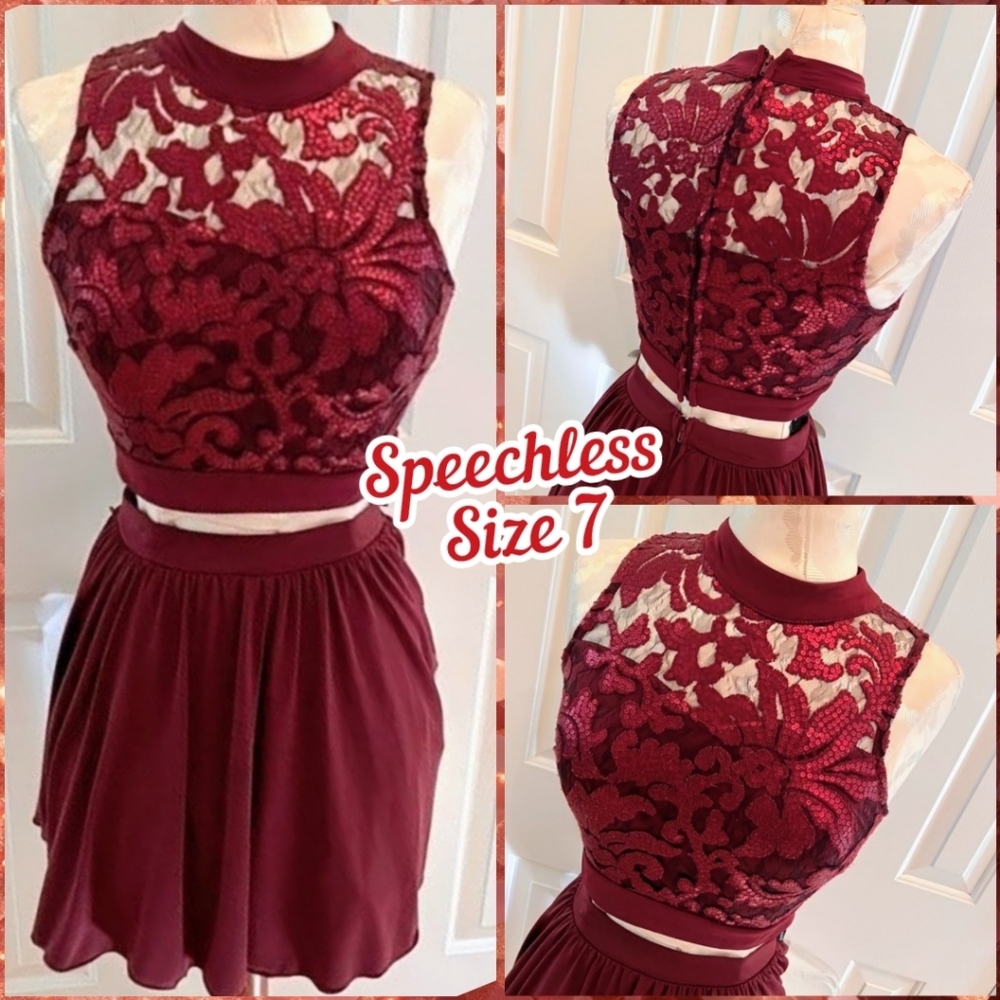 Speechless Juniors Size 7, Maroon/Wine, 2 Piece, Sequined Bodice & Mini Skirt